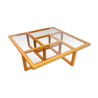 Table basse carrée moderniste en bois et verre