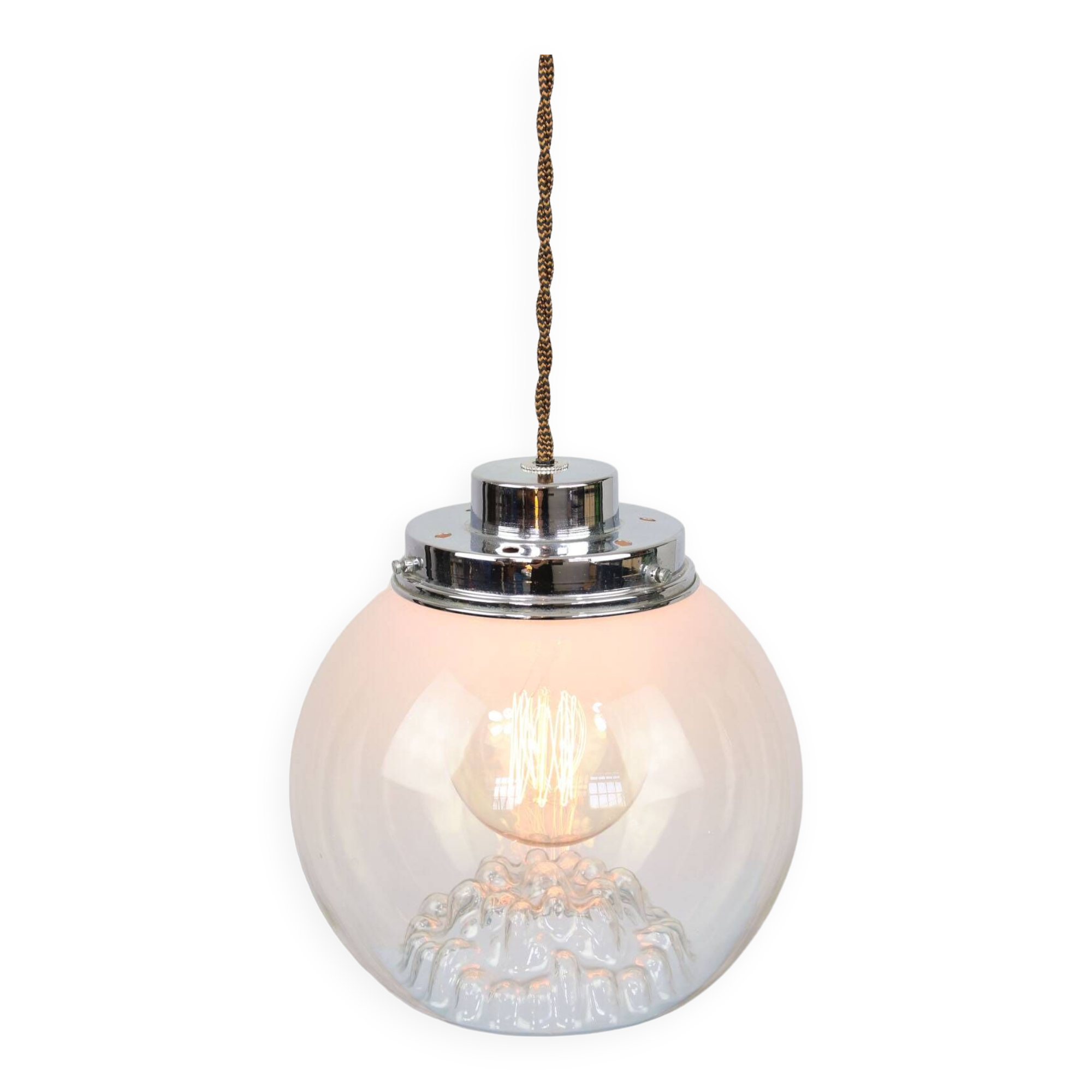 Suspension mid-century en chrome et verre de murano, italie