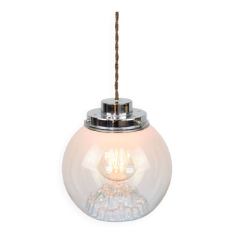 Mid-century italian chrome and murano glass pendant lamp