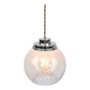 Suspension mid-century en chrome et verre de murano, italie
