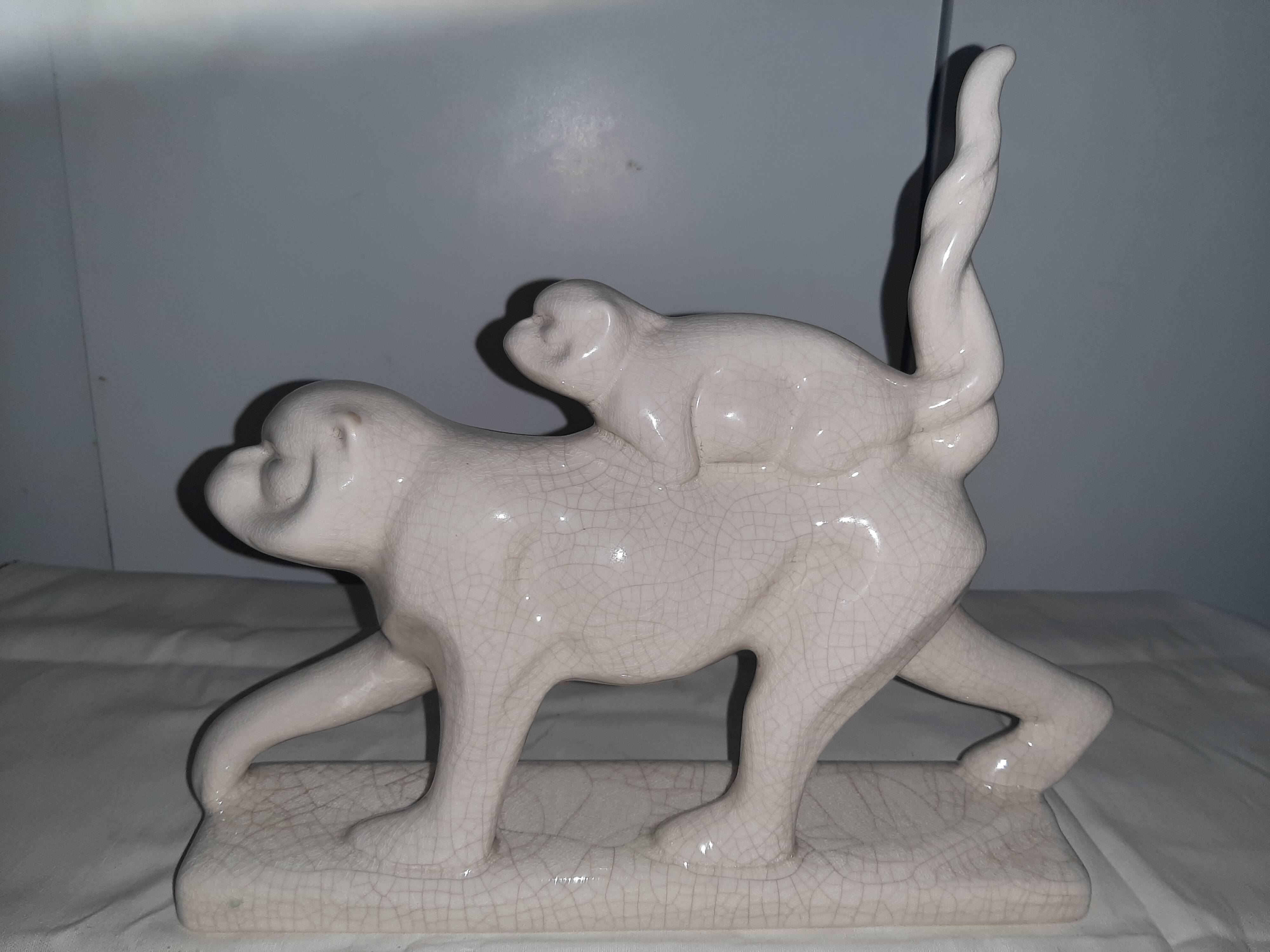 Art deco animal cracked ceramic sculpture La Louvière