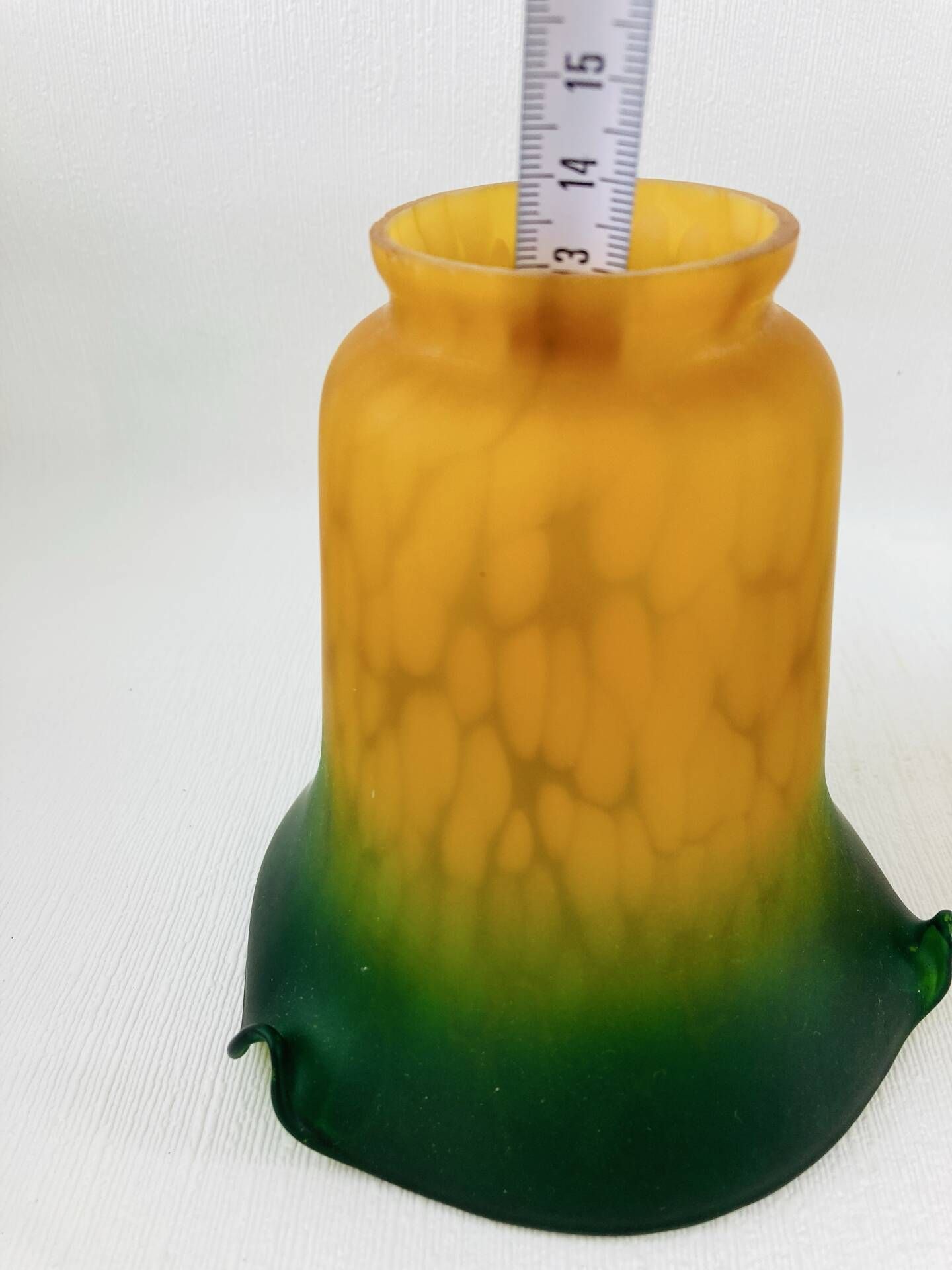 Pair of Antique Art Nouveau Tulips - Speckled Amber Green Glass