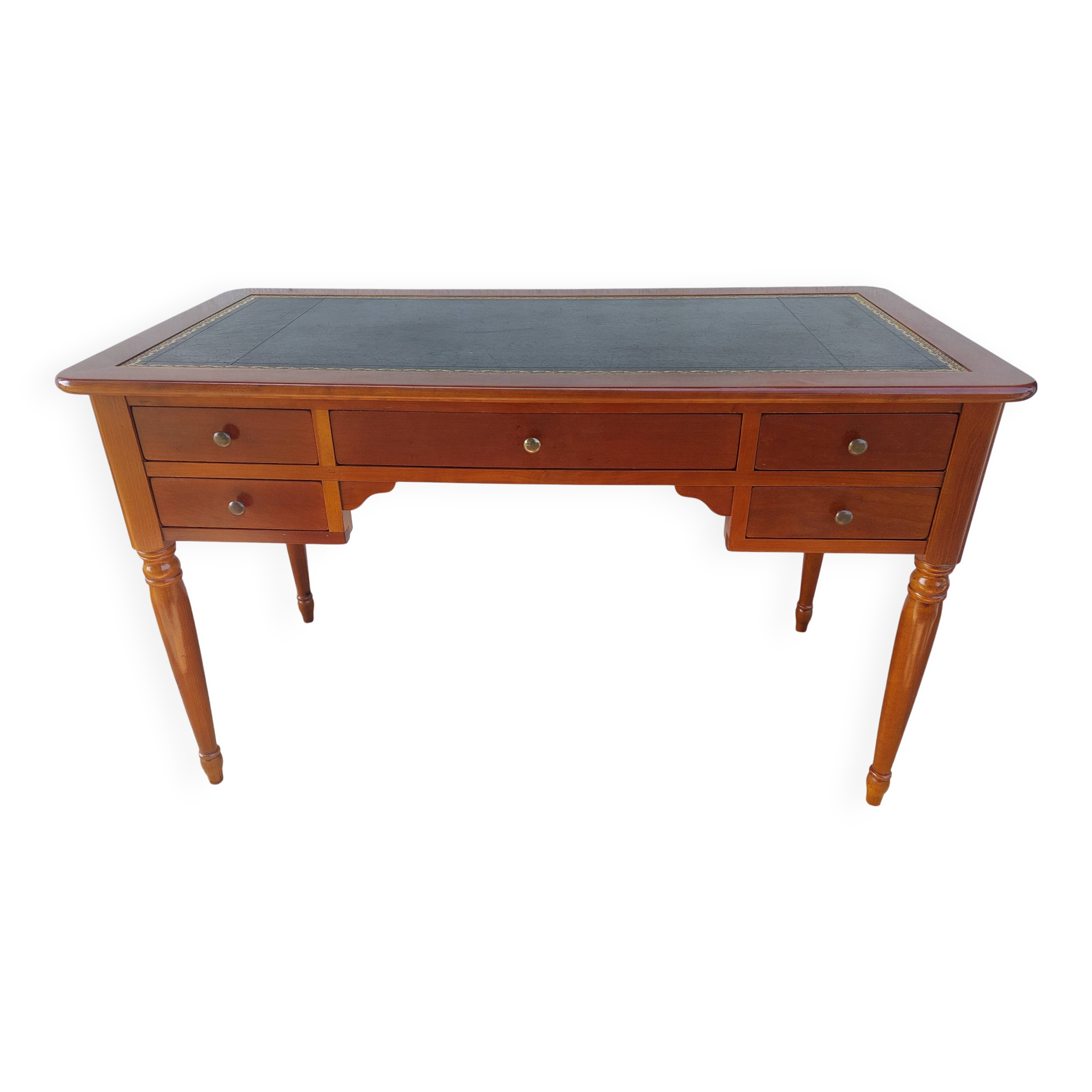 Desk, black leather top