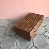 Old trunk in woven wicker rectangular shape - Bicycle model suitcase