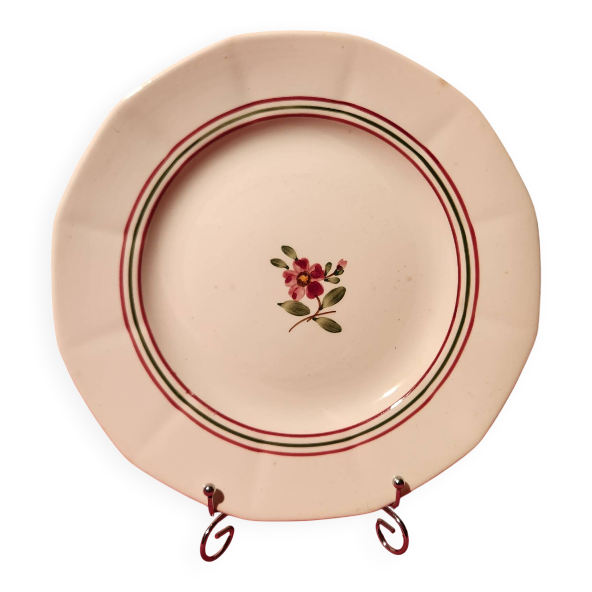 Round plate flat Armelle Sarreguemines hand-painted