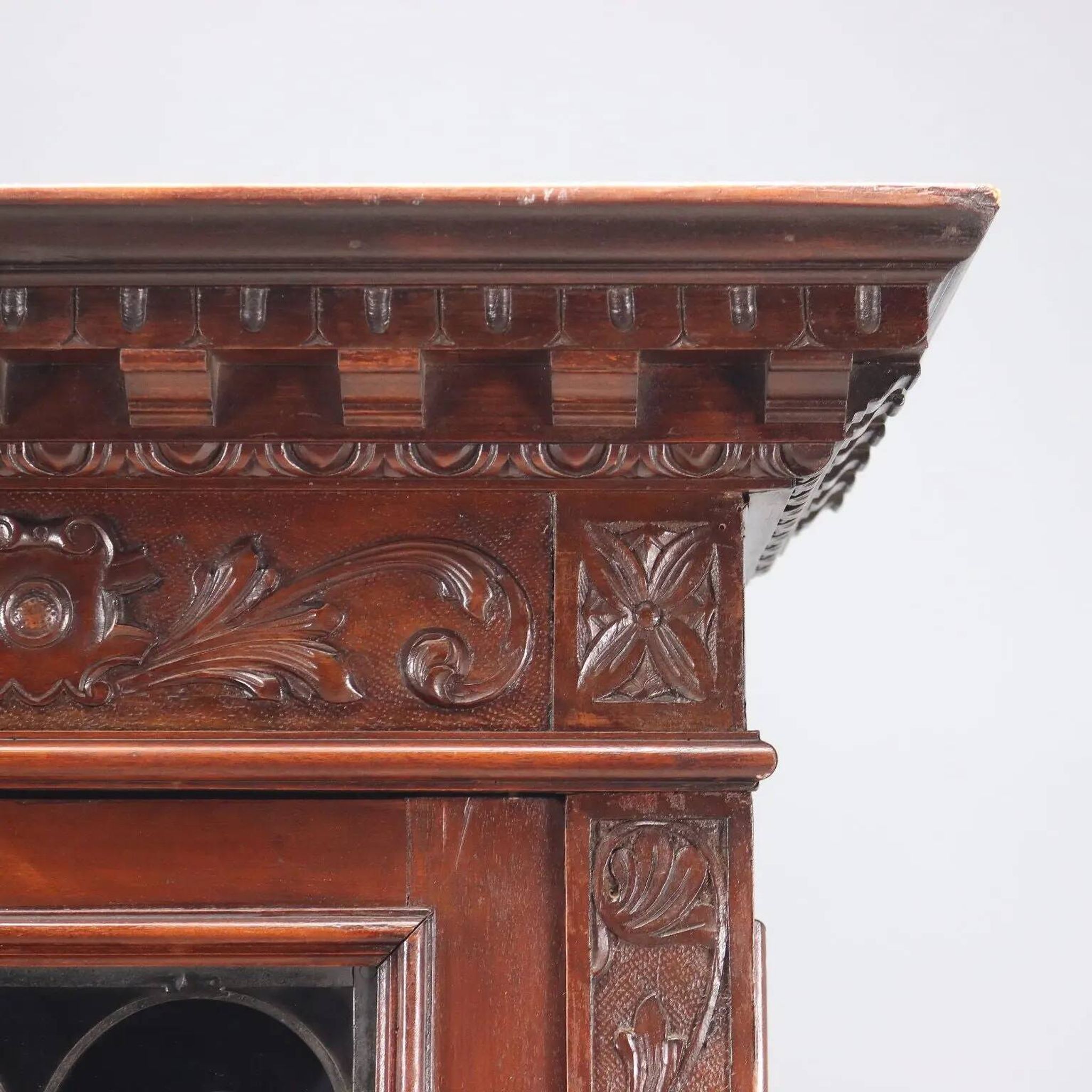 Old library in neo-Renaissance style made of walnut, 20th century.