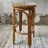 High stool in wicker and rattan
