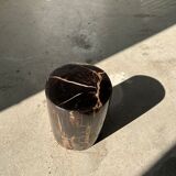 Side table in black petrified wood with light streaks h: 27,5cm d:18,5cm