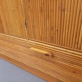 Vintage rattan and light wood storage unit from the 60s