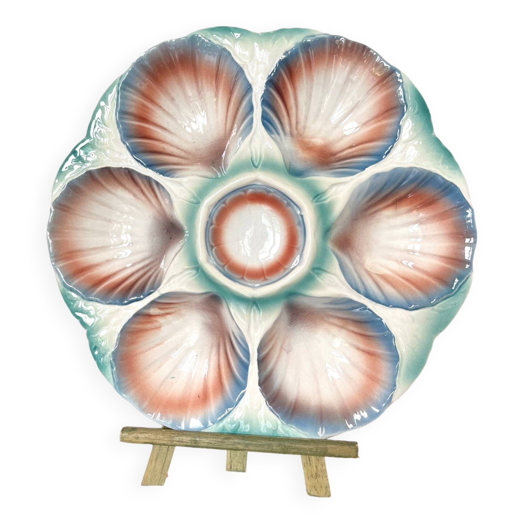 Majolica oyster plates, Digoin & Sarreguemines