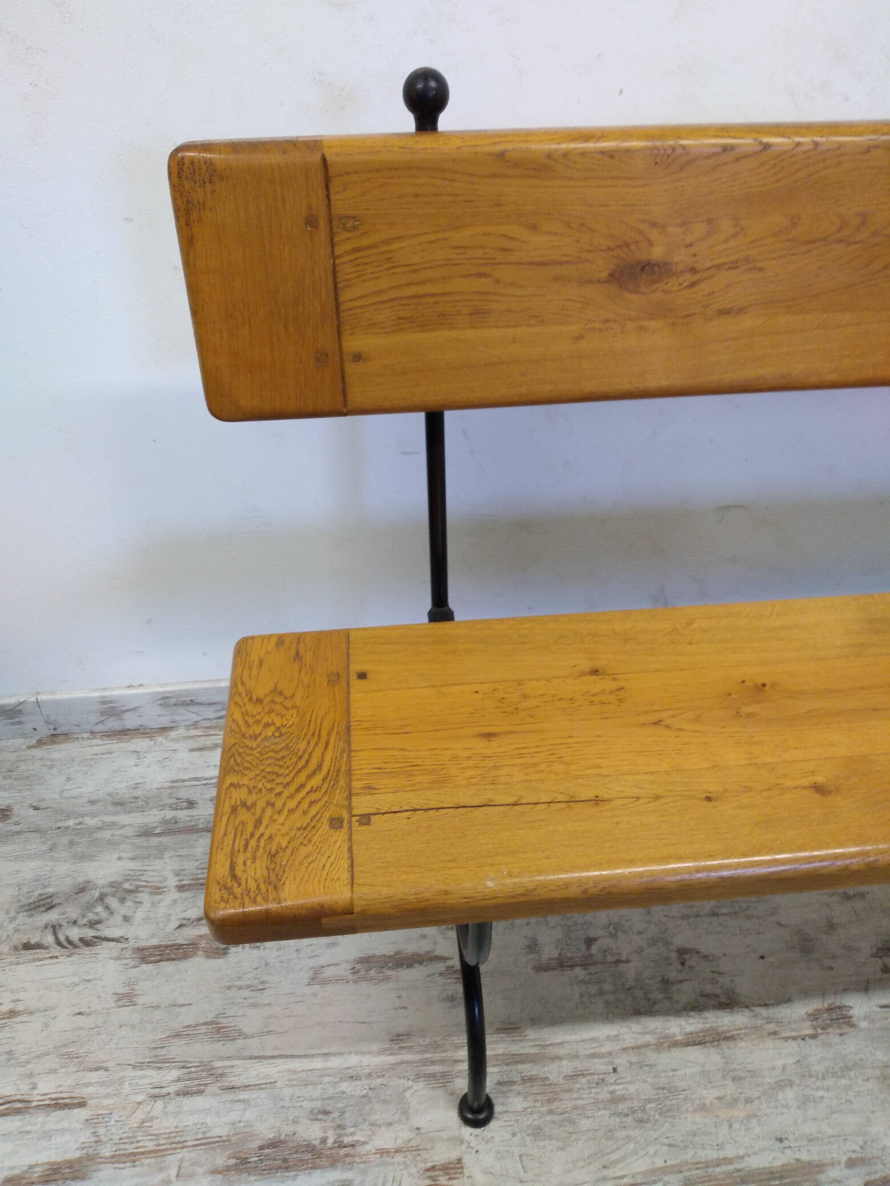 Oak and wrought iron bench