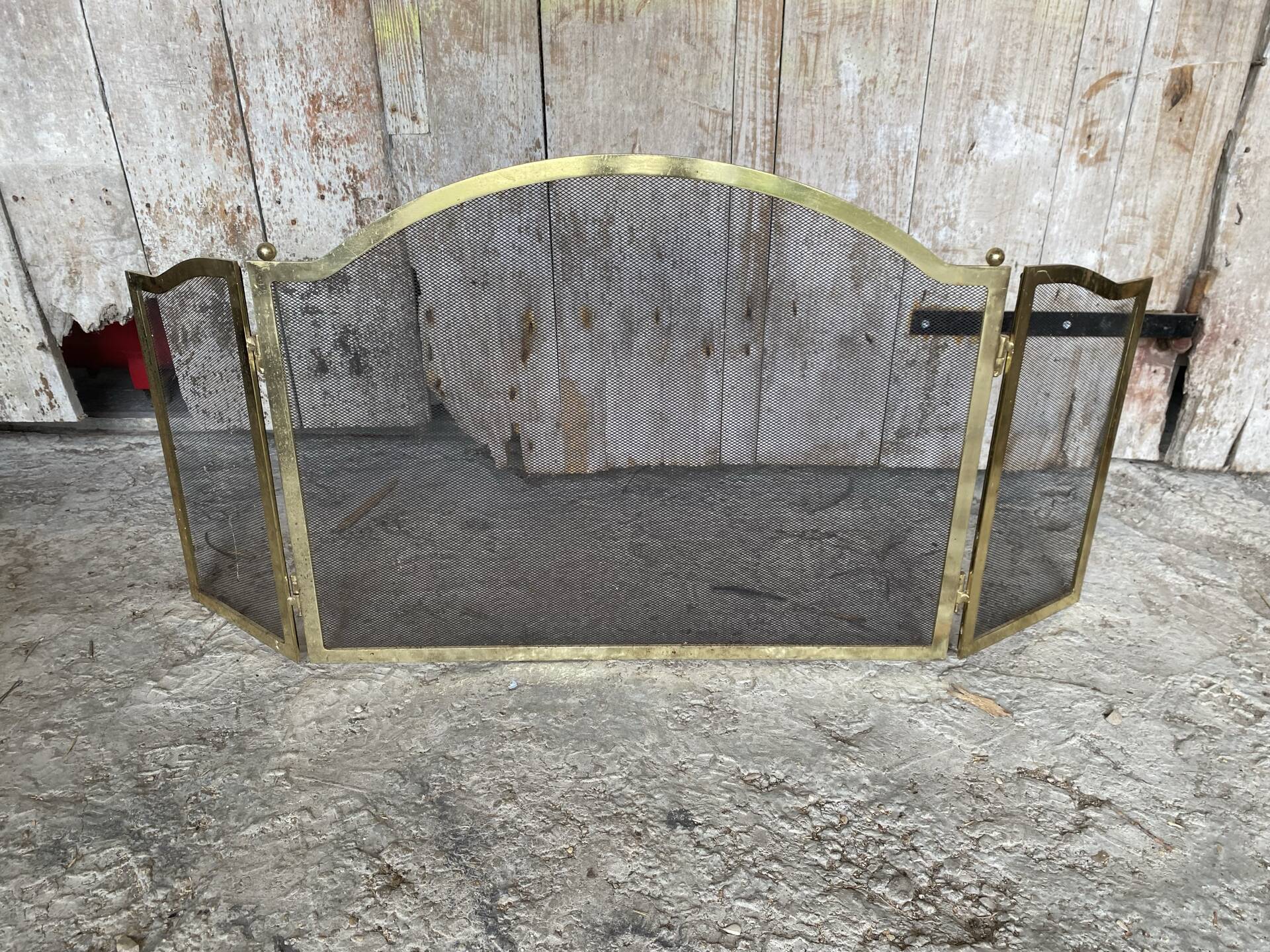 Pare Feu Grille Protection Cheminée 3 Volets Laiton Années 70 Vintage