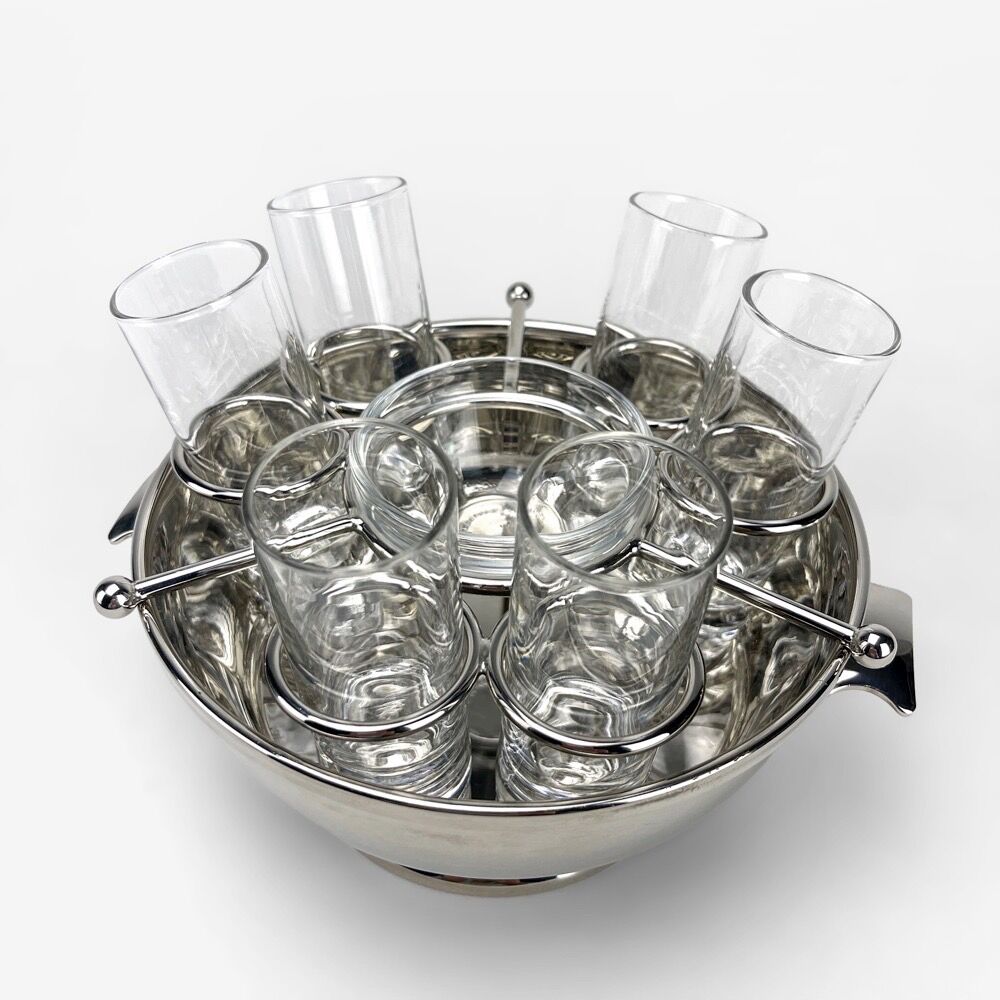 Silver metal and glass caviar serving
