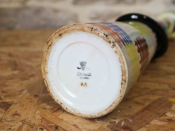 Grand vase bouteille en faience par la fabrique Coronetti pour J. Duval
