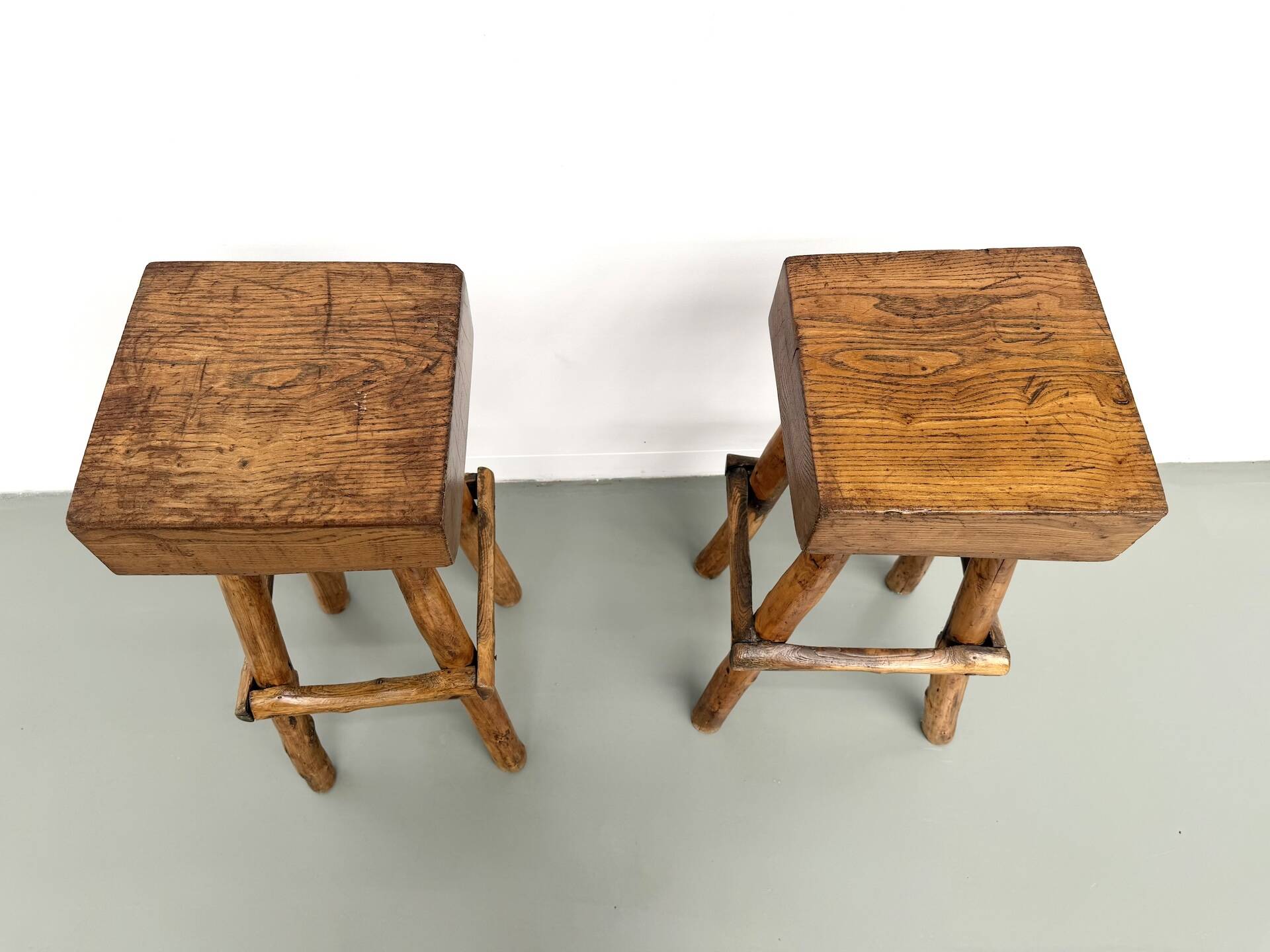 Pair of brutalist bar stools, France, 1950s