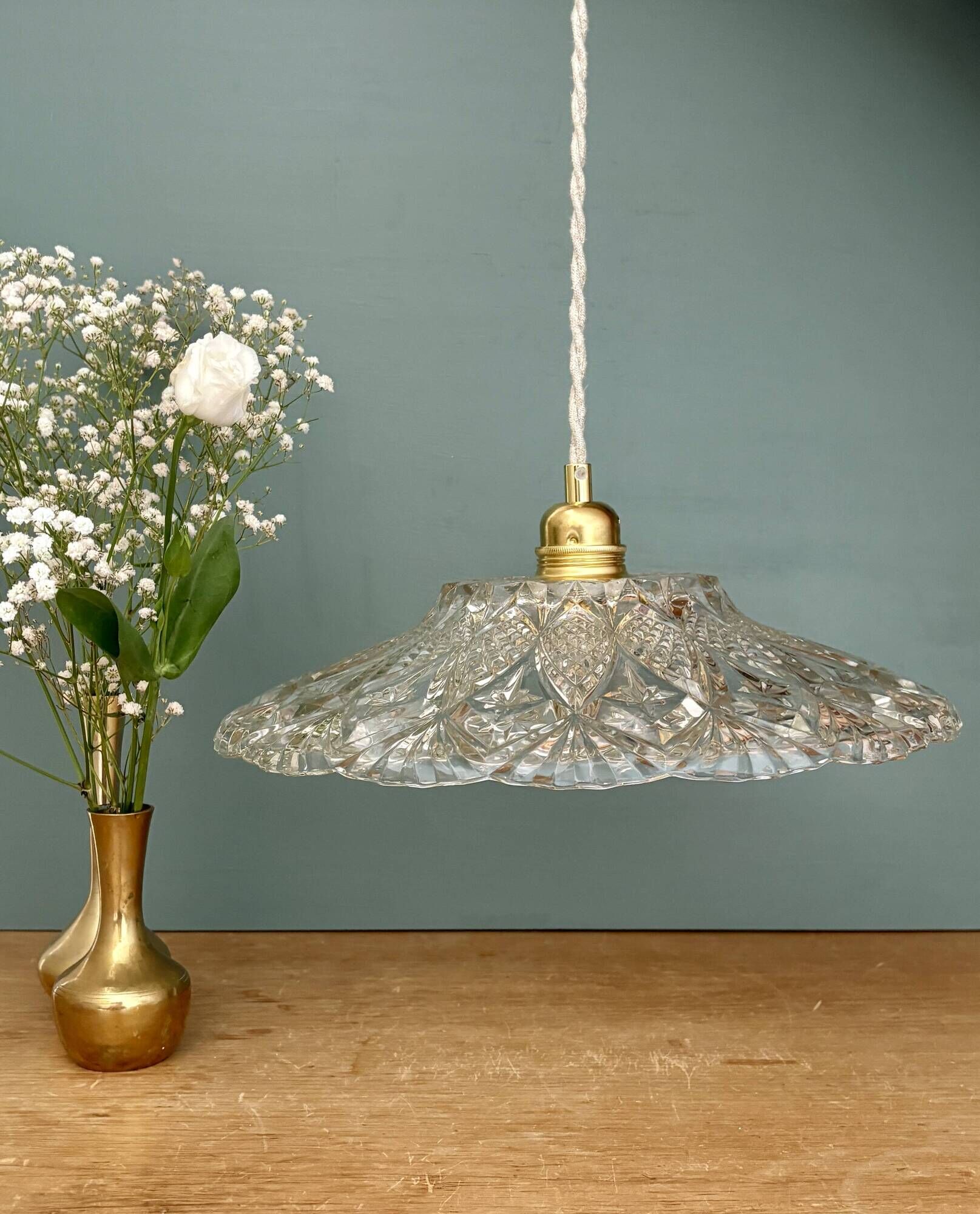 Vintage moulded glass pendant light - tableware collection - (CVE1)