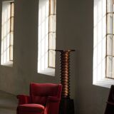 Pair of modern Danish lounge chairs, cherry red velvet, 1950s.