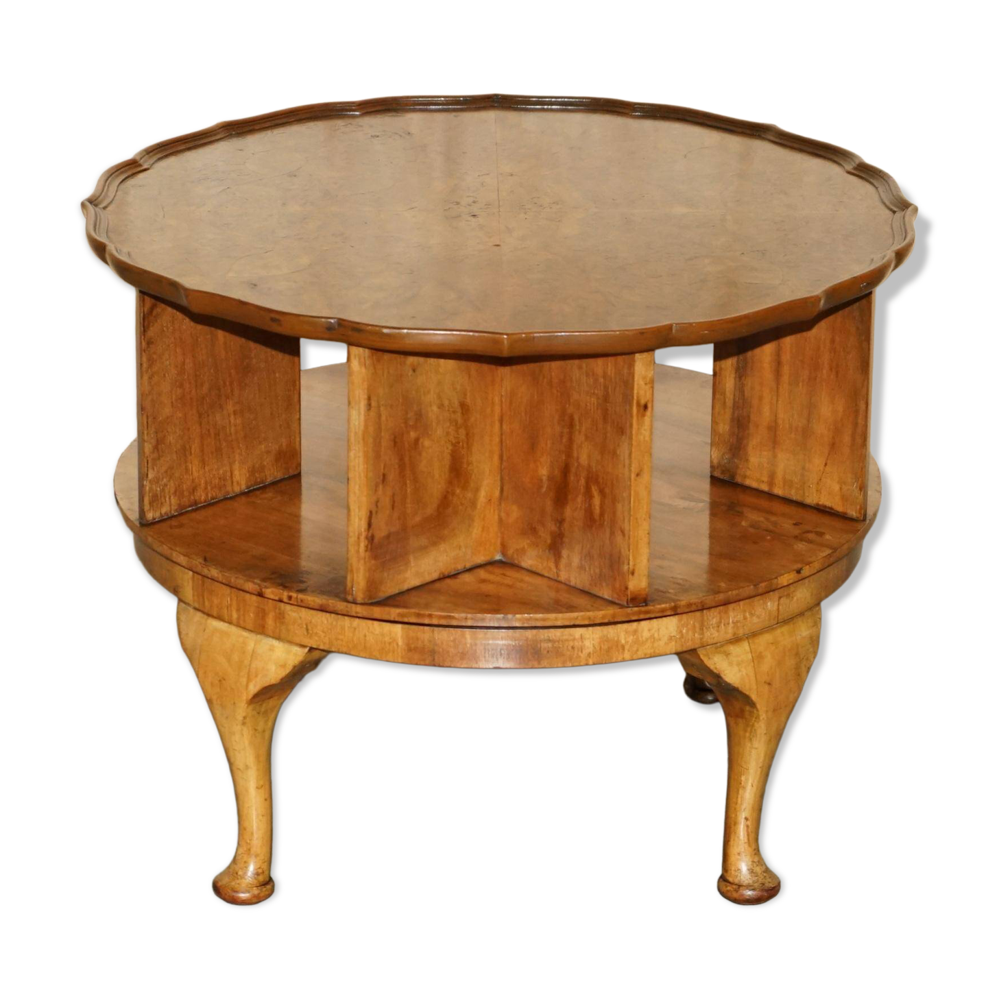 Vintage 1940s Burr Walnut swivel coffee table.