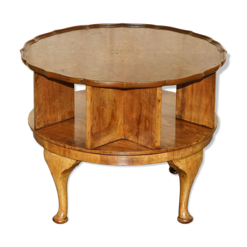 Table basse vintage Burr Walnut pivotante années 1940