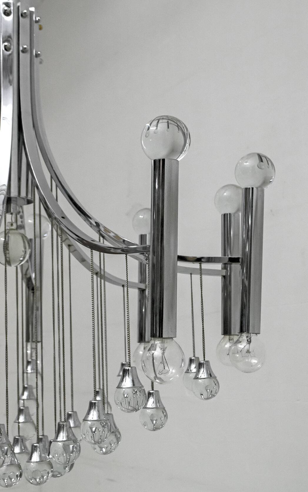 Mid-Century Modern Italian Chrome and Glass Chandelier, 1970