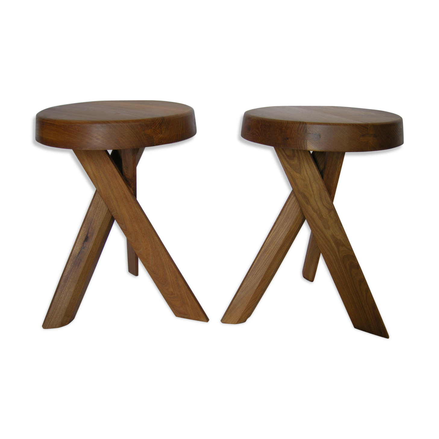Pair of Pierre Chapo elm stools S31
