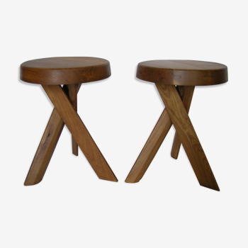 Pair of Pierre Chapo elm stools S31