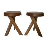 Pair of Pierre Chapo elm stools S31
