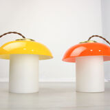 Mid-century Glass & Brass Mushroom Table Lamp, set of 2