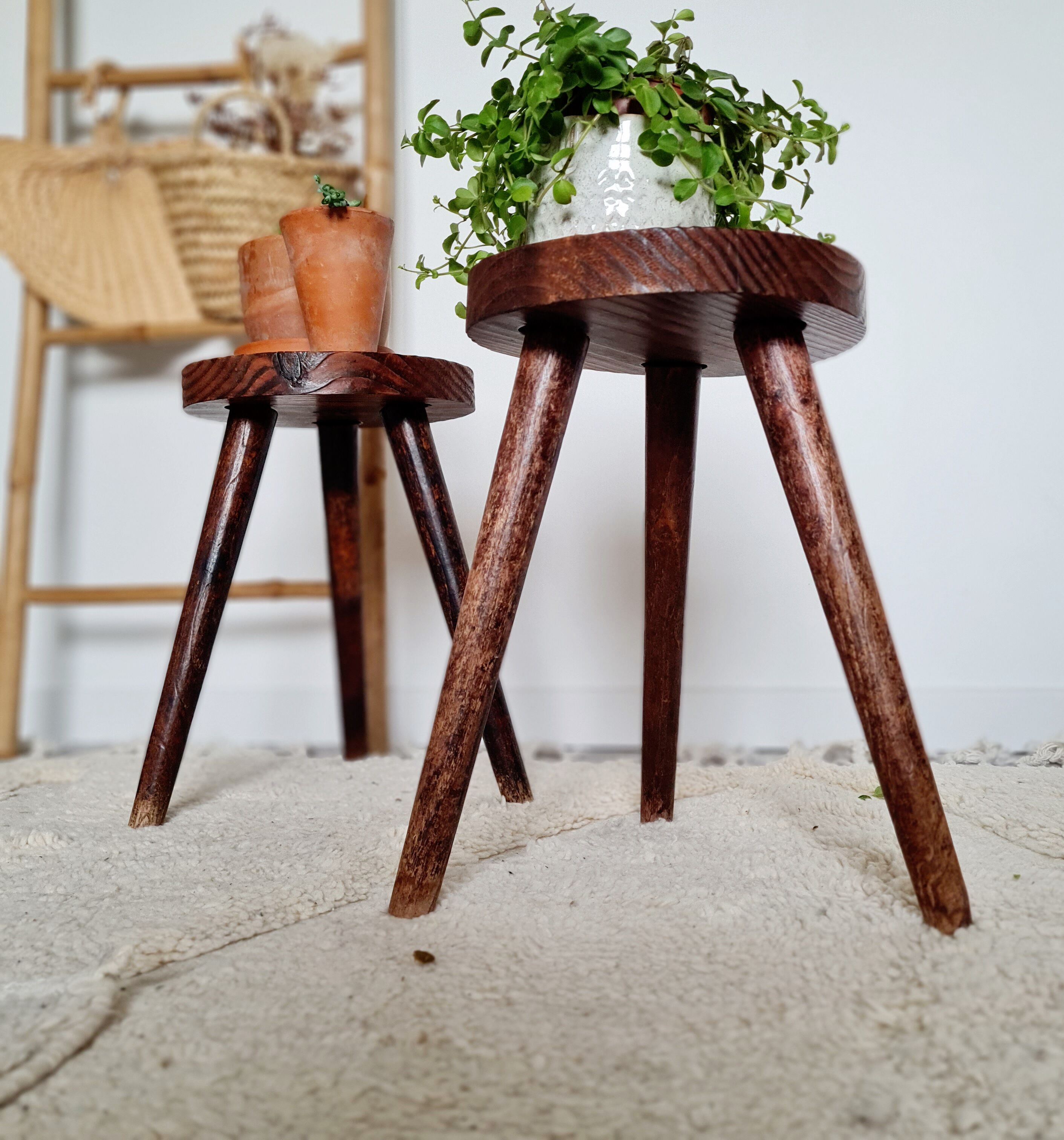 Pair of antique tripod stools