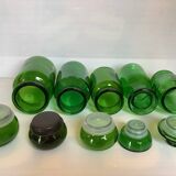 Five green glass candy boxes from the 70s