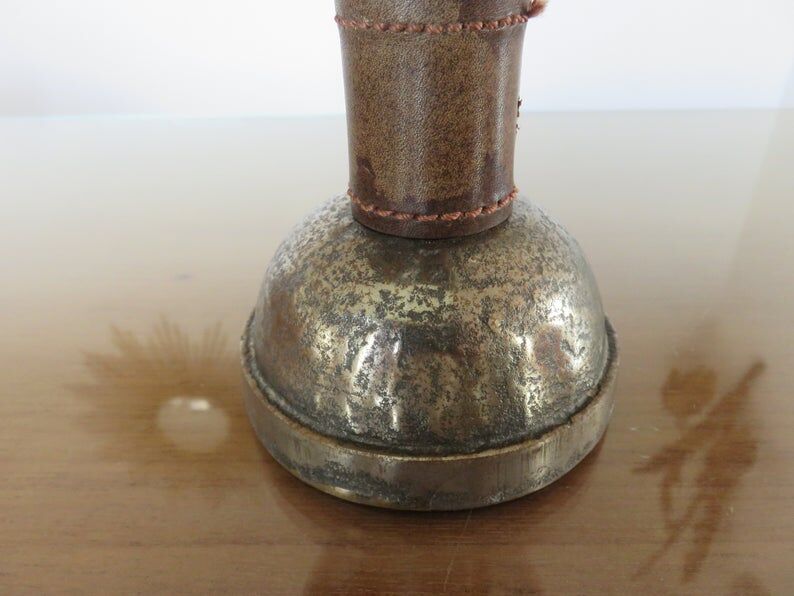 Pair of hammered raw steel and leather lamps 40 50s