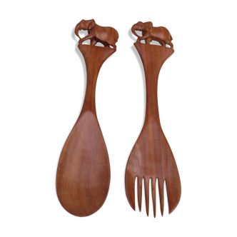 "Elephant" teak salad cutlery 70s