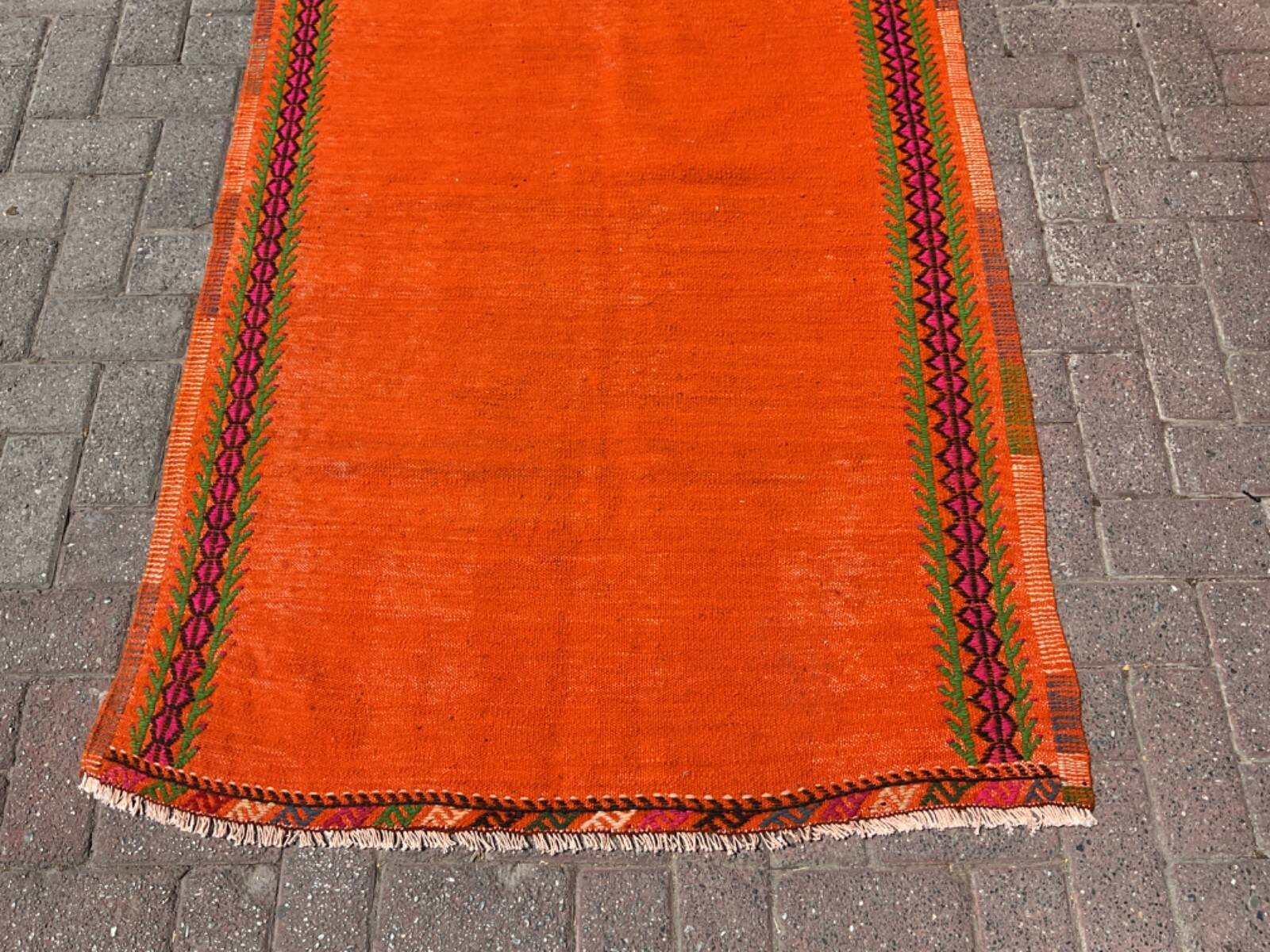 4x6 orange kilim rug, rug for kitchen, Anatolian rug, Kelim carpet
