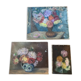 Set of 3 oils on canvas dahlias