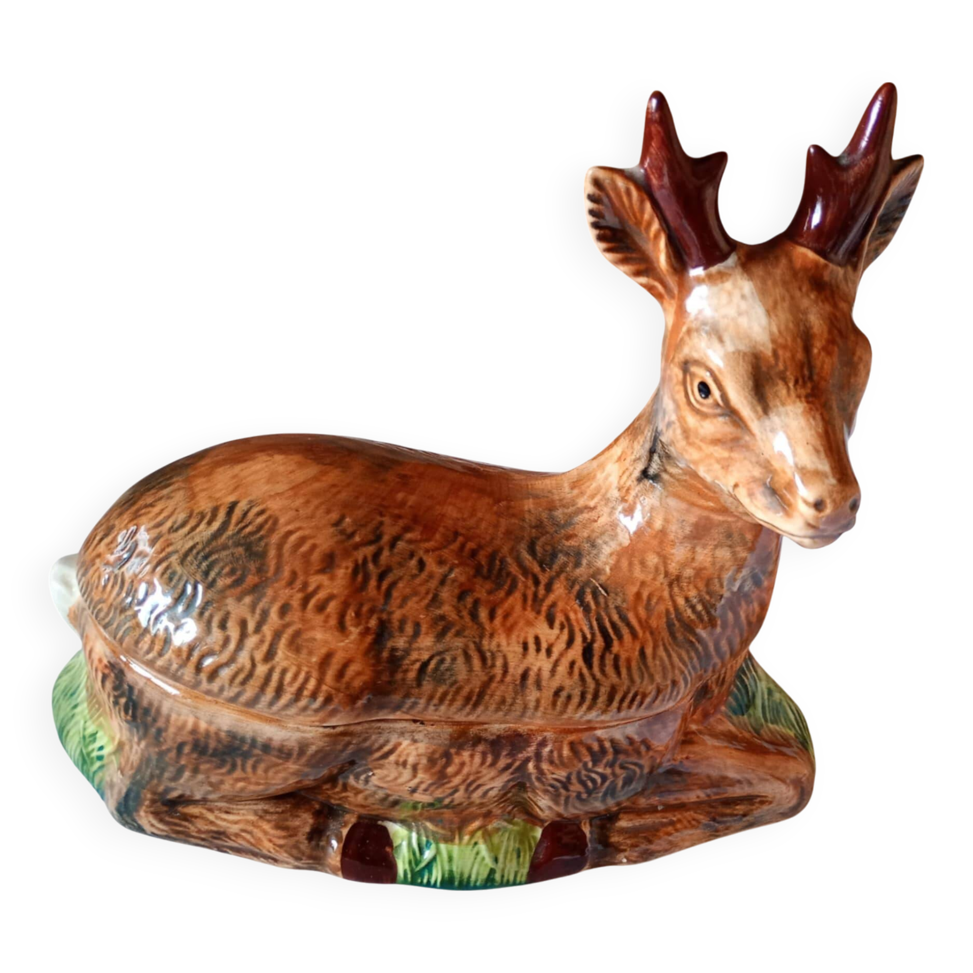Michel Caugant Sixties Earthenware Glazed Deer Terrine Pâté Mold 25 cm