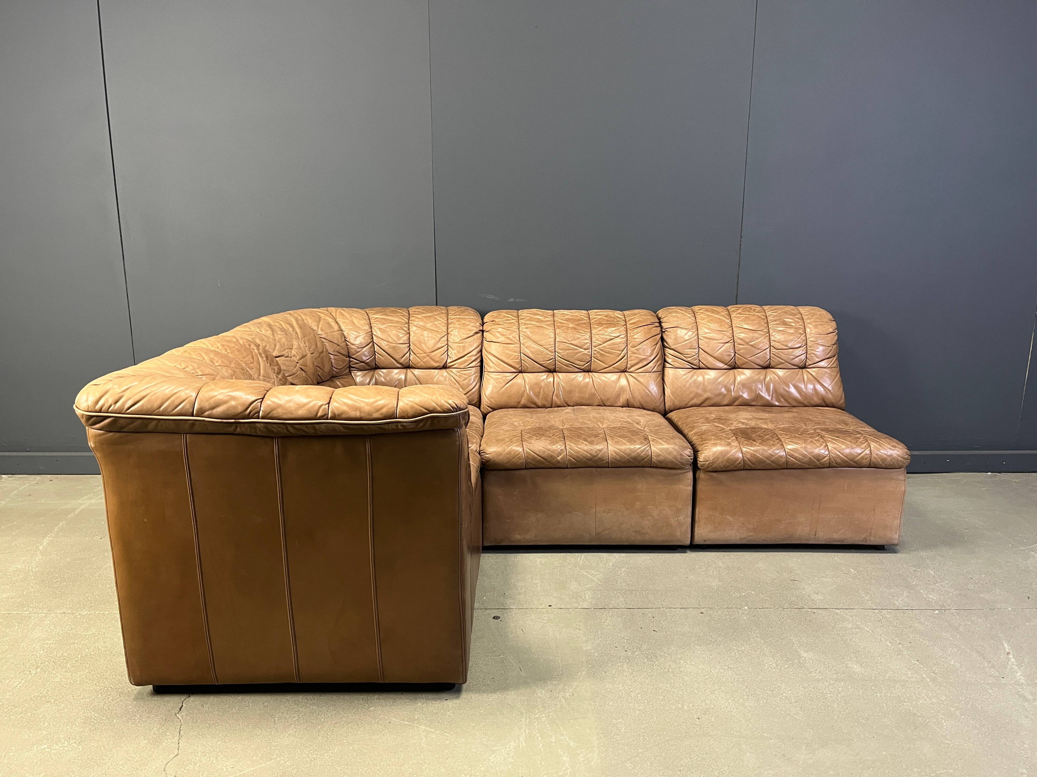 Canapé modulaire vintage en cuir marron de Laauser, années 1960