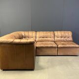 Canapé modulaire vintage en cuir marron de Laauser, années 1960