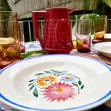 Lot 6 assiettes creuses à fleurs modèle "Rustique" Sarreguemines