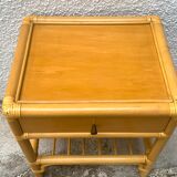 Wooden and bamboo bedside table 70s