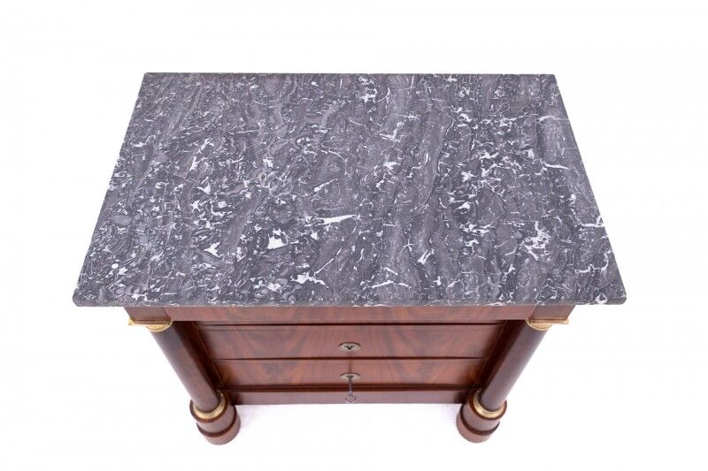 Antique chest of drawers with stone top, France, circa 1880. After restoration.