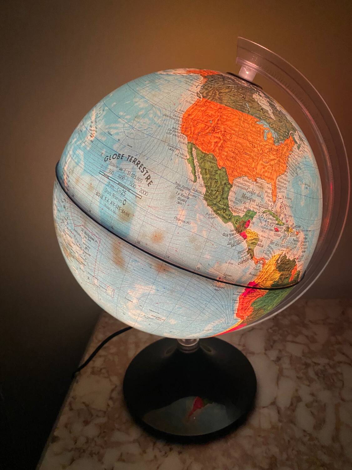 SEDIJE France illuminated terrestrial globe from the 70s