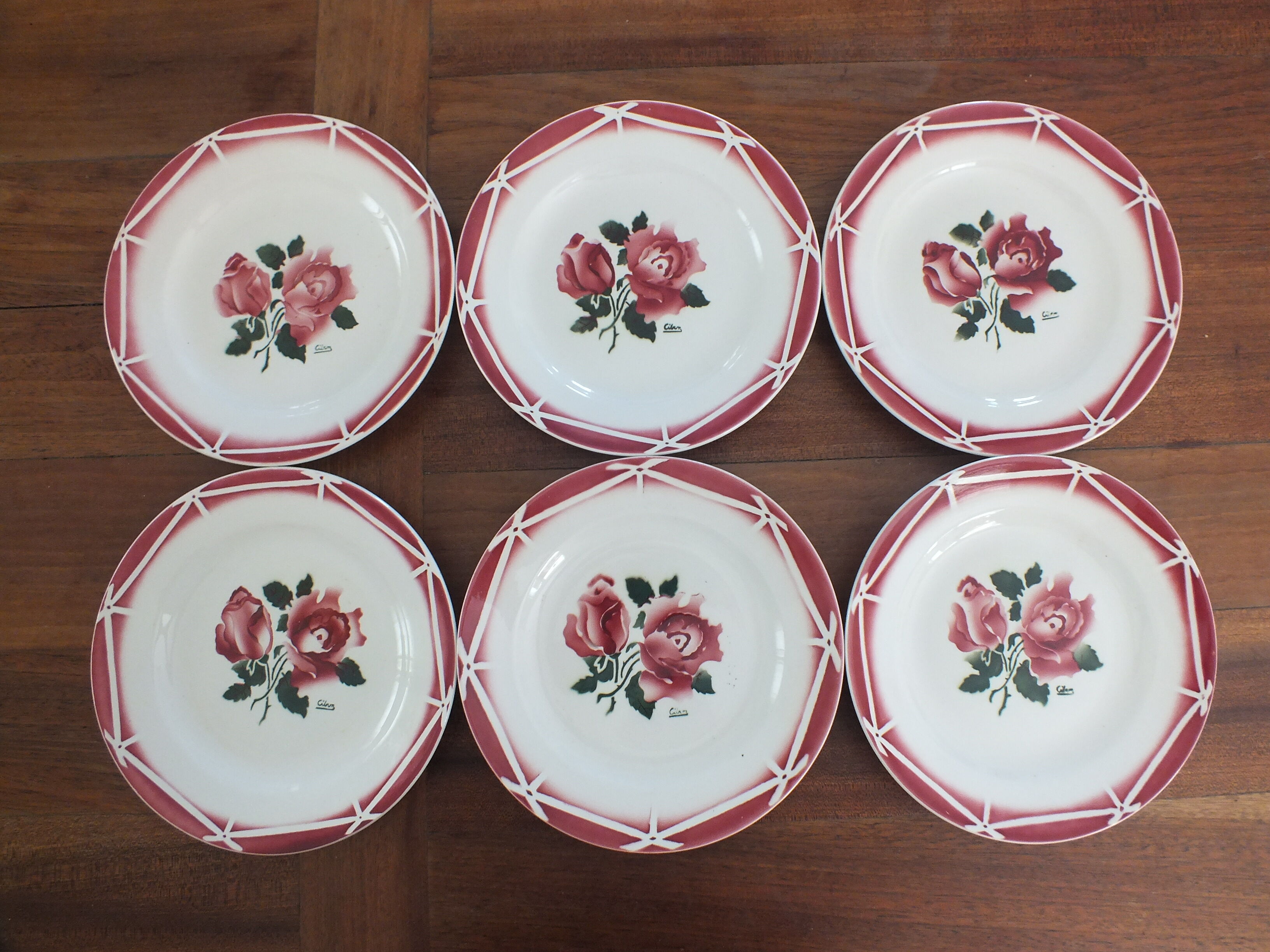 6 flat plates vintage Digoin Sarreguemines model Cibon Lot 5