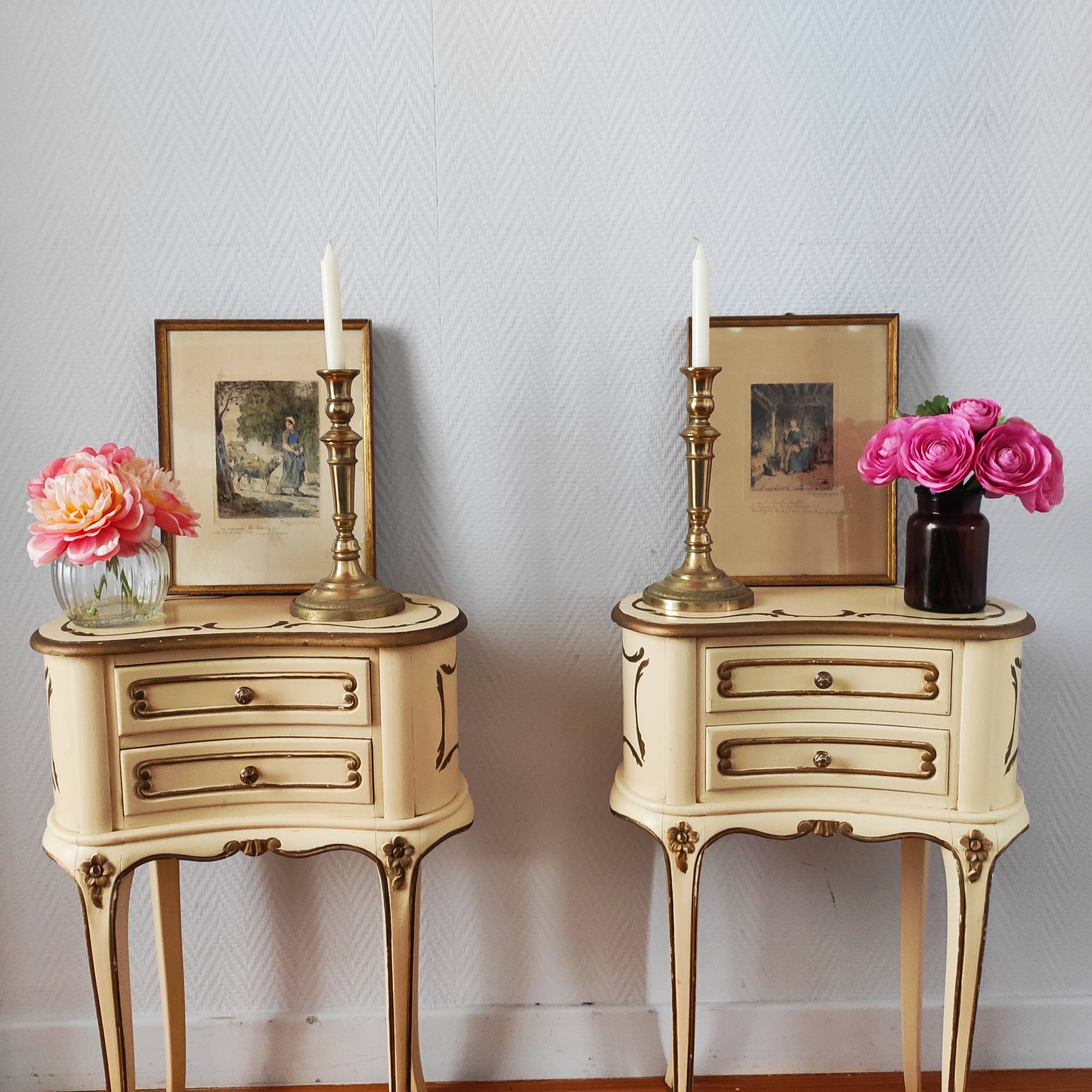 Pair of Louis XV style painted bedside tables