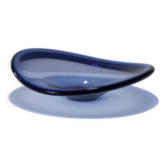 LARGE THICK BLUE GLASS BOWL, 1950s