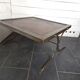 Vintage steel and leather coffee table