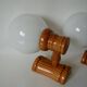 Pair of globe wall lights in pine and opaline from the 60s
