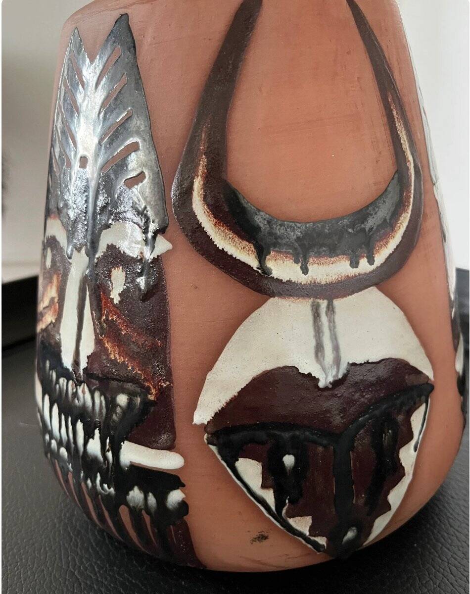 Graphic glazed ceramic table lamp by Elsie Borelius, Sweden, 1960s