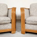 Set of 2 bamboo and rattan fauteuils with graphic fabric