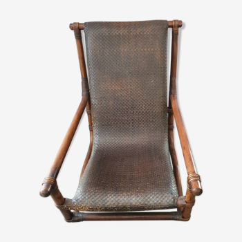 Rattan and leather rest chair