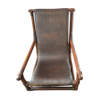 Rattan and leather rest chair